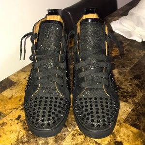 Size 13 Christian Louboutin Black Spiked Red Bottoms.